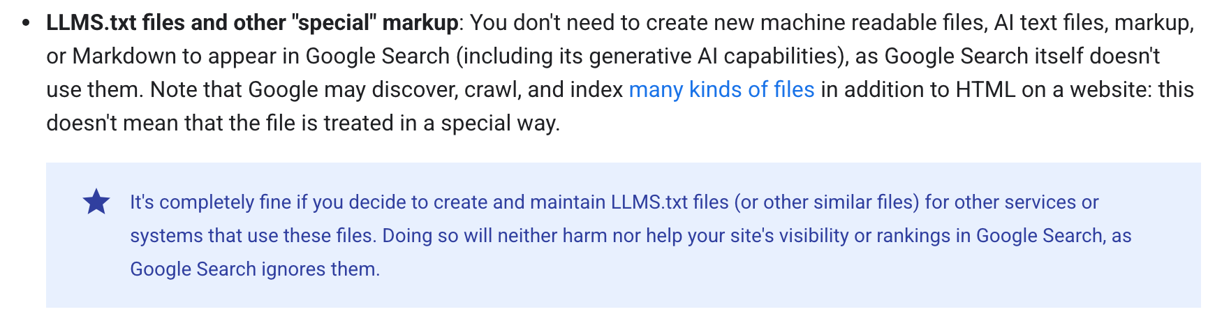 Google Search Central: LLMS.txt files and other special markup